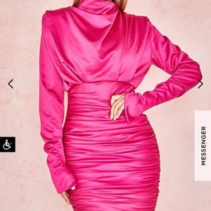 HouseofCB Hot Pink Satin Draped Dress